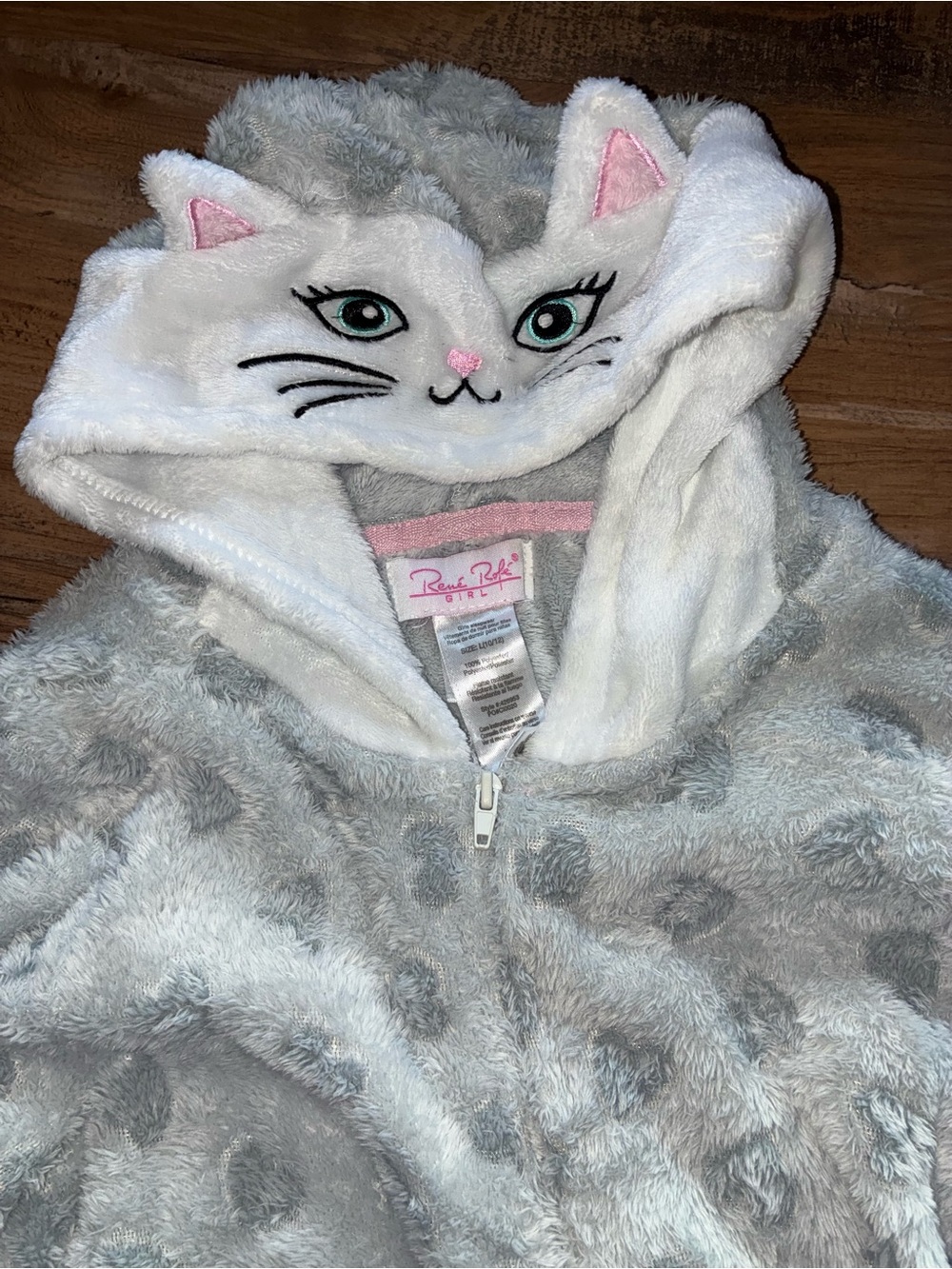 Cozy Cream Kitty Hooded Kids Footie Pajamas with Pink Accents - Picture 3 of 3